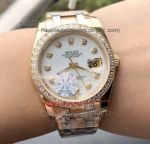 Copy Rolex Datejust 3-Tone Gold Diamond Bezel/ Diamond Markers White Dial Man's Watch